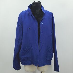 French Laundry 100% Silk Jacket Royal Blue Sz XL